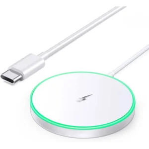 Magnetic Wireless Charger 15W Mag Safe Charger-Fast Charging Pad Compatible with iPhone17/16/15/14/13/12 Series & Airpods 2 3 Pro-LED Mag-Safe Pad with Dual Charging Ports Original Replacement（White）