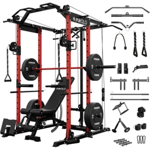 Mikolo Power Cage, Power Rack with Cable Crossover System, 1500LBS Squat Rack with LAT Pull Down System, Workout Cage with Pulley System for Fitness Home Gym