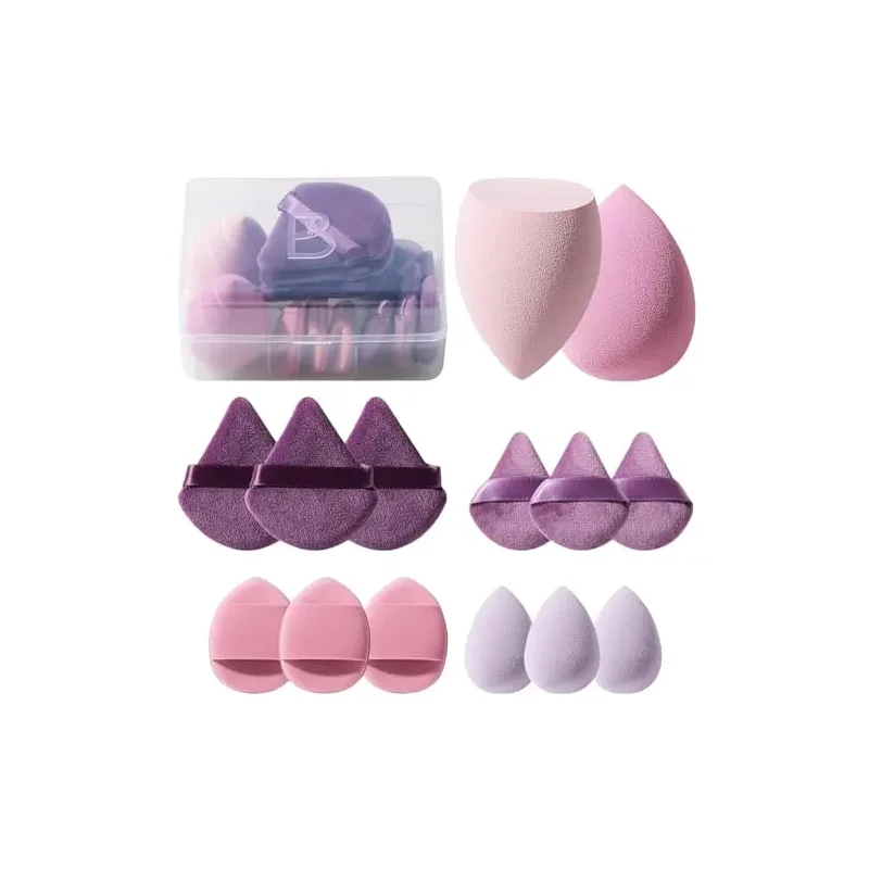 Makeup Sponge Set BS-MALL Triangle Puff 14 Pcs for Liquid, Cream, and Powder, Multi-colored Makeup Sponges and Mini Sponge with Case (A-Purple)