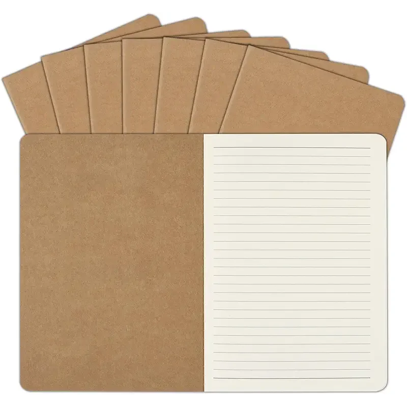 ZCZN 8 Pack A5 Kraft Notebooks Bulk, 8.15x5.5 Inches Lined Paper Journaling Notebooks, Notebooks for Work, Composition Notebooks for School, Journal Notebooks for Office, 60 Pages