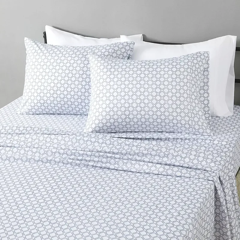 Amazon Basics Lightweight Microfiber 4-Piece Bed Sheet Set, Aqua, Printed, Full