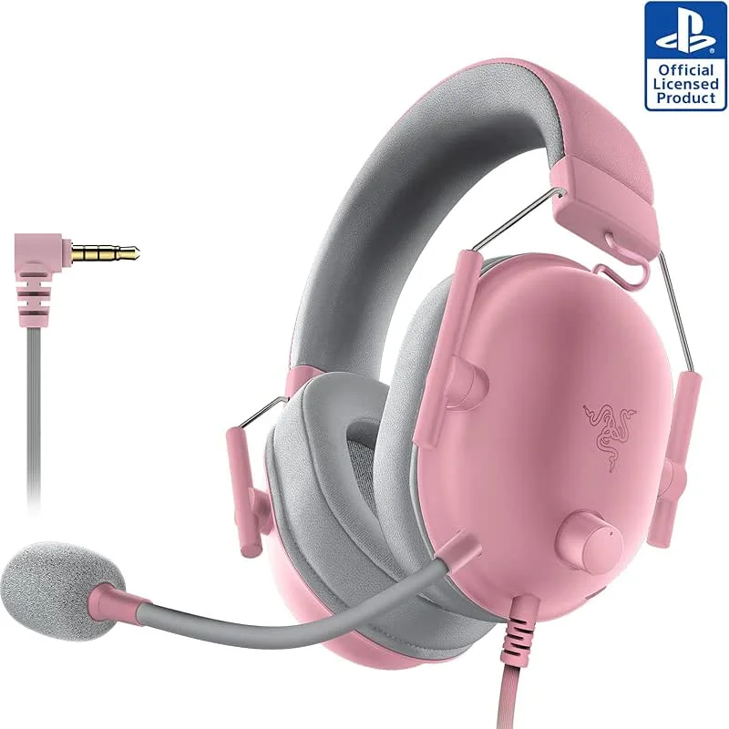 Razer BlackShark V2 X PlayStation Gaming Headset: 50mm Drivers - Cardioid Mic - Lightweight - Comfortable Noise Isolating Earcups - for PS5, Xbox Series X, PC, Switch via 3.5 mm Jack - Quartz Pink