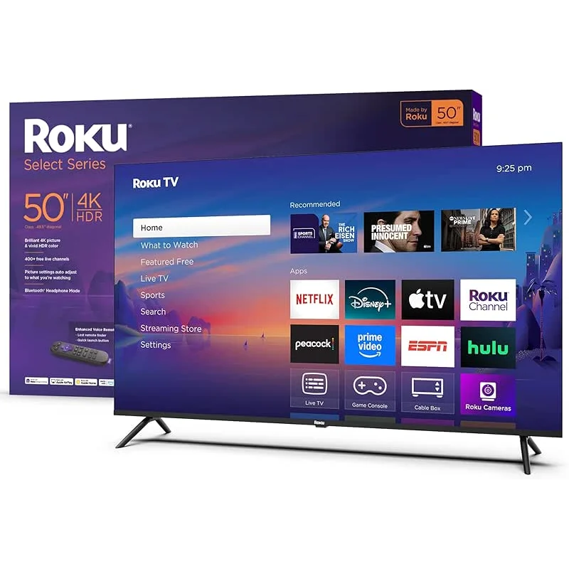Roku Smart TV 2025 – 50-Inch Select Series, 4K HDR TV – RokuTV with Enhanced Voice Remote – Flat Screen LED Television with Wi-Fi for Streaming Live Local News, Sports, Family Entertainment