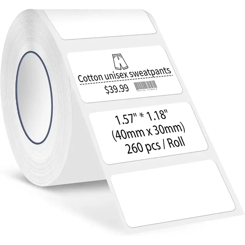 Rongta Label Tape for R22, Standard Laminated Thermal Label Tape Replacement, Waterproof, Oil-Proof Sticker for Home Office Small Business Labeling (White, 1.57''×1.18'' (260 Labels/Roll))