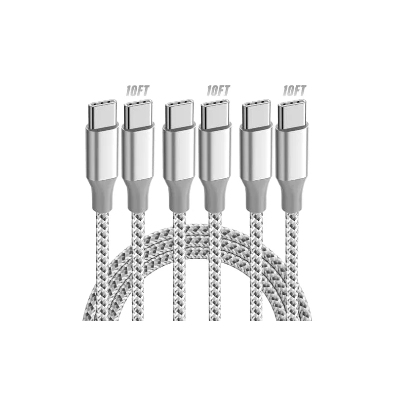 KYEHD USB C Cable，3 Pack 10FT 60W Fast Charging USB C to USB C Cable, Durable Type C Charger Cable for iPhone 17/16/15/iPad MacBook CarPlay and More-Grey White