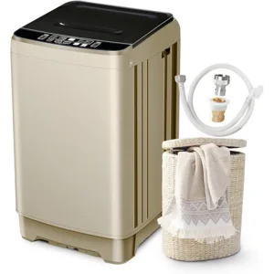 Portable Washing Machine 2.3 Cu. Ft. Full-Automatic Compact Washer Machine for Apartment, 10 Wash Program Small Portable Washer for Dorm, Apartment, RV, Home, Golden