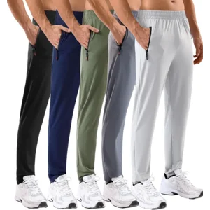 5 Pack Mens Sweatpants with Zipper Pockets Stretch Lightweight Athletic Track Pants for Men Joggers Running Workout Gym