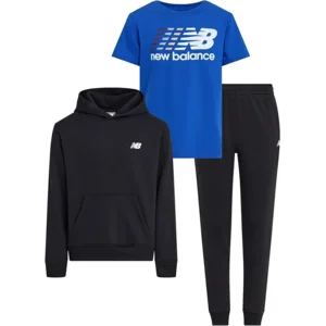 New Balance 3Pc Sweatsuit for Boys & Toddlers - Pullover Hoodie, T-Shirt, Jogger, Kids Soft Cotton Blend Fleece (2T-12)