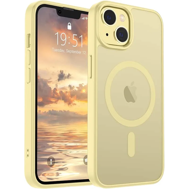 SUPFINE Magnetic for iPhone 14 Case & iPhone 13 Case (Compatible with MagSafe)(Military Grade Drop Protection) Slim Translucent Matte Shockproof Phone Cover,Buttercream Yellow