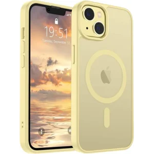 SUPFINE Magnetic for iPhone 14 Case & iPhone 13 Case (Compatible with MagSafe)(Military Grade Drop Protection) Slim Translucent Matte Shockproof Phone Cover,Buttercream Yellow