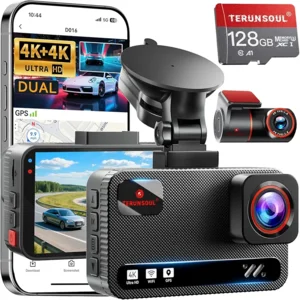 4K+4K Dash Cam Front and Rear, Free 128GB Card Included, 5.8GHz WiFi Dash Camera for Cars, Built-in GPS, G-Sensor, 170°Wide Angle, 3" IPS Screen, 24H Parking Mode, Support 512GB Max