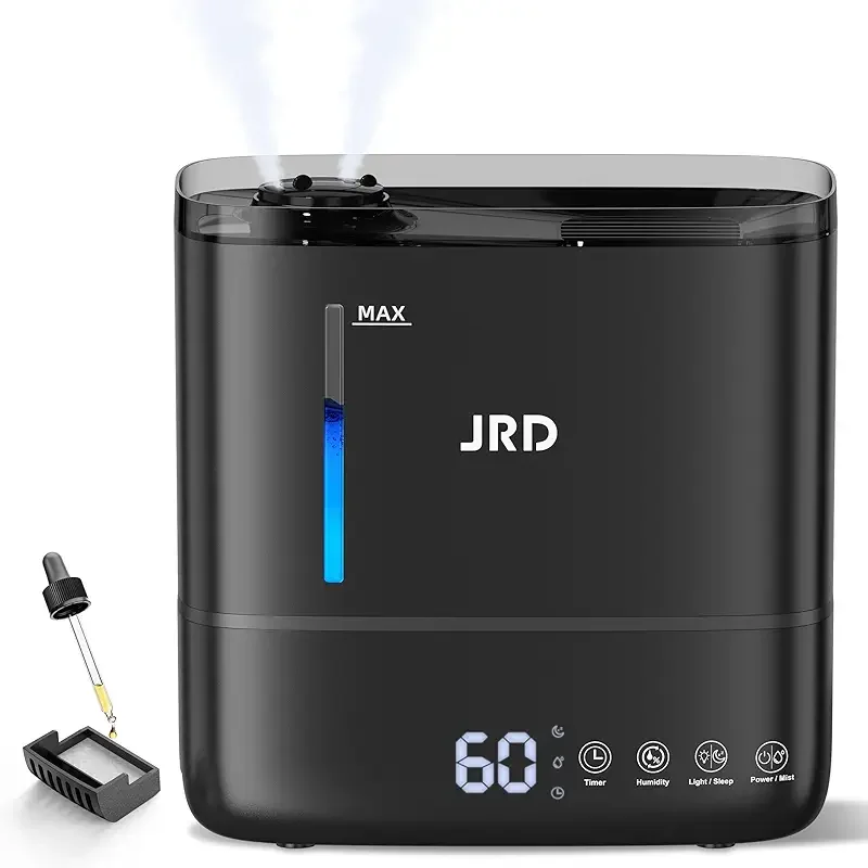 JRD Humidifiers for Bedroom, Top Fill 4L Cool Mist Humidifiers for Large Room, 40H Runtime, 360° Nozzle, Essential Oil Diffuser, Ultrasonic Humidifier for Home,Baby Nursery and Plants(Black)