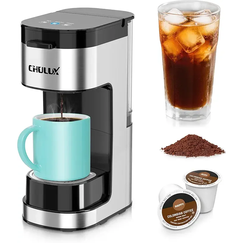 CHULUX Upgrade Single Serve Coffee Maker Machine for K Cup and Grounds with 2 Mins Brew One Cup, 3 Brew Choices, Removable Reservoir & Drip Tray