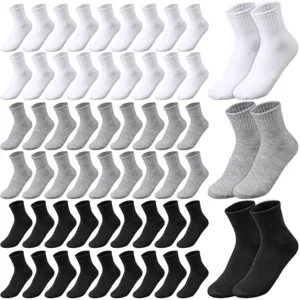 60 Pairs Mens Socks Bulk, Unisex Socks Adult Quarter Ankle Moisture Wicking Athletic Casual Sock for Men Women Homeless (Black White Gray)