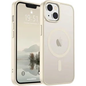 SUPFINE Magnetic for iPhone 14 Case & iPhone 13 Case (Compatible with MagSafe)(Military Grade Drop Protection) Slim Translucent Matte Shockproof Phone Cover,Antique White