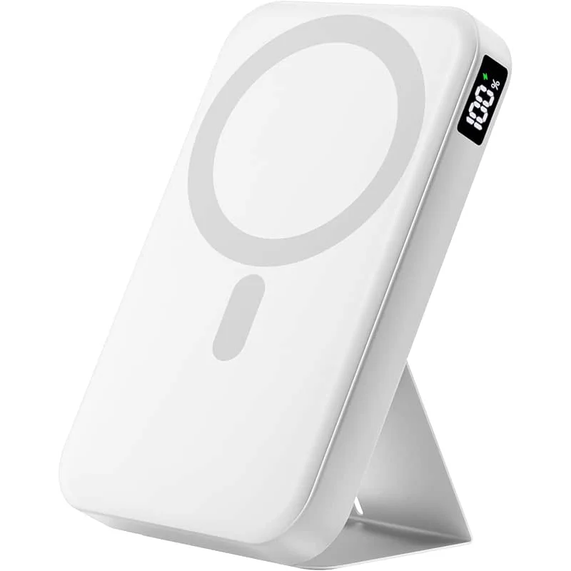 Magnetic Portable Charger, 10000mAh Power Bank with Leather Foldable Stand - Travel Essentials, USB-C 20W Fast Charging for Magsafe Battery Pack, Compatible with iPhone 17/16/15/14/13 Series