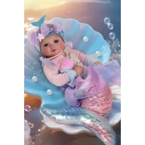 BABESIDE Mermaid Baby Doll Girl, 15-Inch Realistic Soft Baby Dolls with Shiny Mermaid Tail & Accessories, Cute Mermaid Toys for Girls Ages 3-10 Kids, Christmas, Birthday