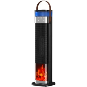 Space Heater Indoor, 25" 1500W PTC Ceramic Heater with atomization and humidification function, 3 Modes, 3D Flame, 12H Timer, 45° Oscillating, with Remote, Tower Heater for Office Bedroom