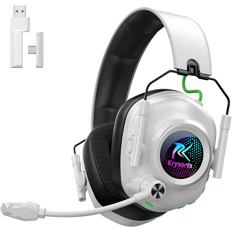 Wireless Gaming Headset with Noise Canceling Microphone for PC, PS5, PS4, Switch, Mac, 2.4 GHz Wireless & Bluetooth 5.4 Gaming Headphones, Cool RGB Lighting, 50Hr Battery, 50mm Drivers