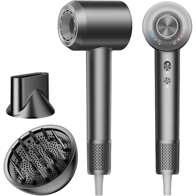 Hair Dryer,160000 RPM High-Speed Brushless Motor Negative Ionic Salon Blow Dryer for Fast Drying, Low-Noise Design & Advanced Heat Control to Prevent Heat Damage, Frosted Gray