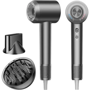 Hair Dryer,160000 RPM High-Speed Brushless Motor Negative Ionic Salon Blow Dryer for Fast Drying, Low-Noise Design & Advanced Heat Control to Prevent Heat Damage, Frosted Gray