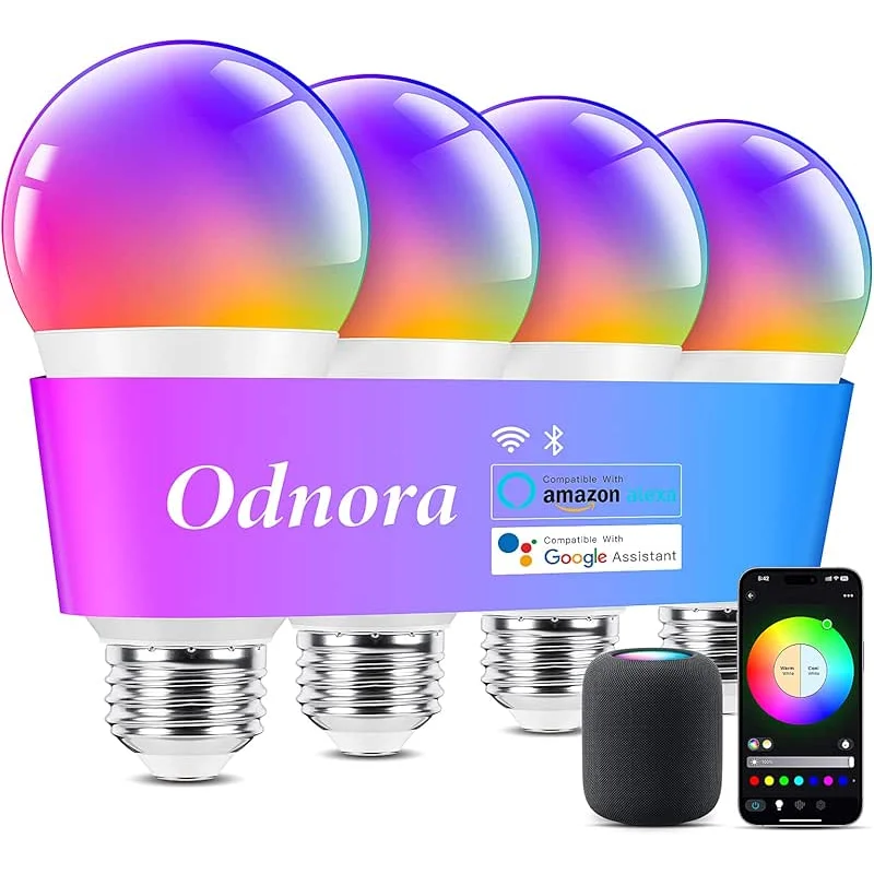 Smart Light Bulbs, Smart Bulbs That Work with Alexa & Google Assistant, 9W A19 LED Light Bulbs Color Changing, 2.4GHz WiFi Bluetooth Light Bulb 60W Equivalent, Music Sync, 800LM, 4 Packs