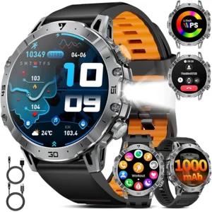 Smart Watches for Men(3 Bands),1000mAh/1.7" Ultra HD Large Screen Smartwatch, Flashlight/110+ Sports Modes/IP68 Waterproof/Sleep Monitor Fitness Tracker Watch for Android iOS