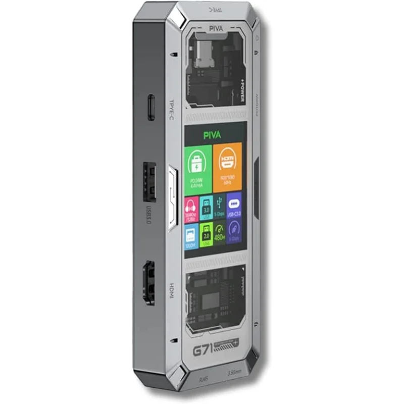 PIVA G71 7-in-1 Smart Display Docking Station – Aluminum Type-C Hub with 100W PD, 4K HDMI, Dual USB 3.0, Ethernet & Audio Ports for Gaming and Work
