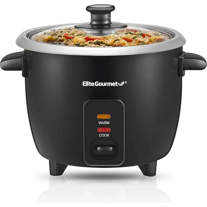 Elite Gourmet ERC003BX Electric Rice Cooker with Automatic Keep Warm Makes Soups, Stews, Grains, Hot Cereals, 6 Cups Cooked (3 Cups Uncooked), Black