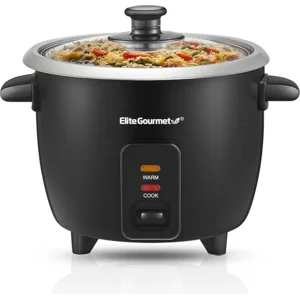 Elite Gourmet ERC003BX Electric Rice Cooker with Automatic Keep Warm Makes Soups, Stews, Grains, Hot Cereals, 6 Cups Cooked (3 Cups Uncooked), Black
