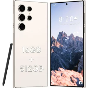 I24 Ultra Unlocked Smartphone, 16GB+512GB ROM with 128GB Card, 6.8" HD+ Display, Android 14, 6800mAh Battery, 5G Dual SIM, Stylus Pen, 108MP Camera, Face ID/Fingerprint Lock (White)