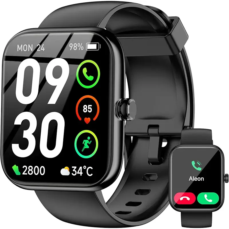 Smart Watch with Alexa Built-in, 1.83" HD Touchscreen Fitness Tracker, Bluetooth Notifications/Calls, IP68 Waterproof, 120+ Sport Modes, 24/7 Heart Rate & Sleep Monitor for iPhone Android iOS (Black)