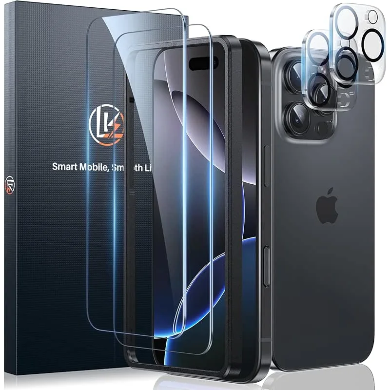 LK [2+2 Pack for iPhone 16 Pro - Tempered Glass Screen Protector & Camera Lens Protector, 9H Hardness, Ultra Clear, Easy Install, Bubble Free, Case Friendly