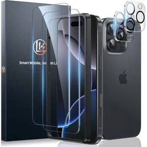 LK [2+2 Pack for iPhone 16 Pro - Tempered Glass Screen Protector & Camera Lens Protector, 9H Hardness, Ultra Clear, Easy Install, Bubble Free, Case Friendly