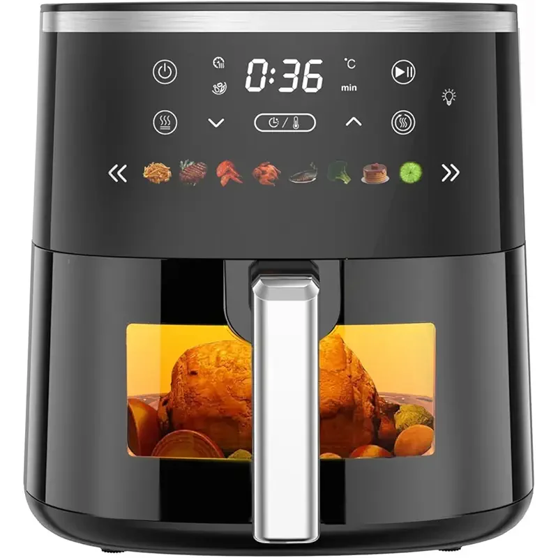 Digital Air Fryer with Window, 6 Qt, 1550W, 8 Presets, Timer and Temperature Control
