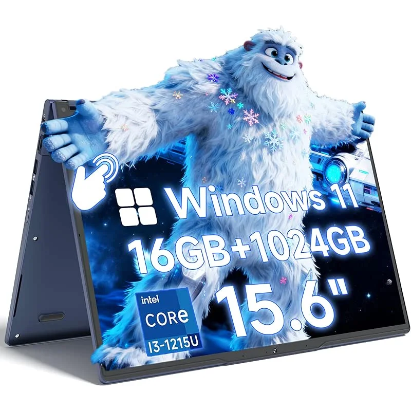 THEYETI 2 in 1 Laptop 15.6 Inch FHD Touch Screen, 16GB RAM 1TB SSD Intel Core i3-1215U, Convertible Laptop 360° for Students and Business, USB 3.0, Full-Featured Type C, Windows 11