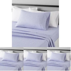 Amazon Basics Lightweight Super Soft Easy Care Wrinkle Free Microfiber 3 Piece Bed Sheet Set with 14-Inch Deep Pockets, Twin, Blue Damask, Printed, Kids, Men & Women Bedding (Pack of 4)