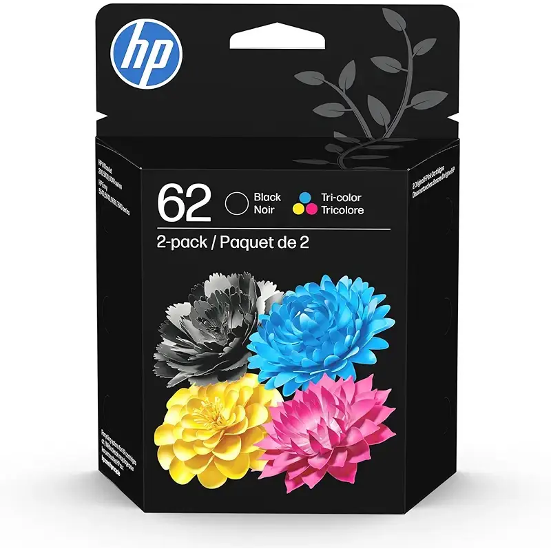 HP 62 Black/Tri-Color Ink (2-Pack) | Works with Envy 5540, 5640, 5660, 7640, OfficeJet 5740, 8040, OfficeJet Mobile 200, 250 | Instant Ink Eligible | N9H64FN | Packaging May Vary