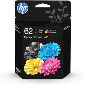 HP 62 Black/Tri-Color Ink (2-Pack) | Works with Envy 5540, 5640, 5660, 7640, OfficeJet 5740, 8040, OfficeJet Mobile 200, 250 | Instant Ink Eligible | N9H64FN | Packaging May Vary
