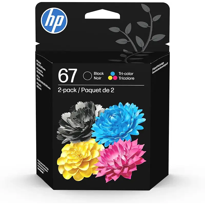 HP 67 Black/Tri-Color Ink Cartridges (2-Pack) | Works with DeskJet 1255, 2700, 4100, Envy 6000, 6400 | Instant Ink Eligible | 3YP29AN | Packaging May Vary