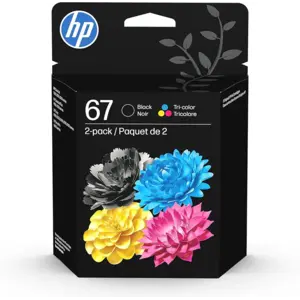 HP 67 Black/Tri-Color Ink Cartridges (2-Pack) | Works with DeskJet 1255, 2700, 4100, Envy 6000, 6400 | Instant Ink Eligible | 3YP29AN | Packaging May Vary