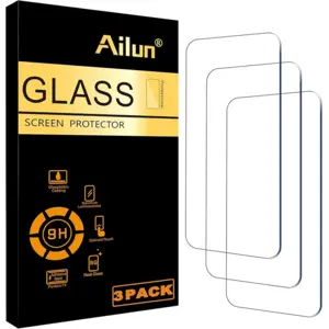 Ailun Screen Protector for iPhone 16 / iPhone 15 / iPhone 15 Pro [6.1 Inch] Display 3 Pack Tempered Glass, Dynamic Island Compatible, Case Friendly [Not for iPhone 16 Pro 6.3 Inch]. | 6.1 Inch, Display, Case Friendly