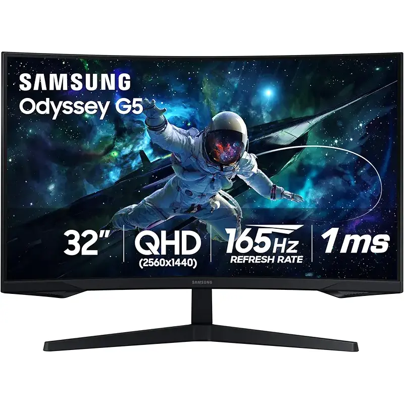 SAMSUNG 32" Odyssey G55C Series QHD 1000R Curved Gaming Monitor, 1ms(MPRT), HDR10, 165Hz, AMD Radeon FreeSync, Eye Care, Glare Free, Sharp Resolution LS32CG550ENXZA