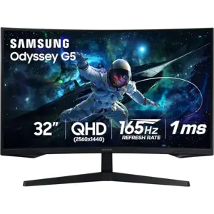 SAMSUNG 32" Odyssey G55C Series QHD 1000R Curved Gaming Monitor, 1ms(MPRT), HDR10, 165Hz, AMD Radeon FreeSync, Eye Care, Glare Free, Sharp Resolution LS32CG550ENXZA