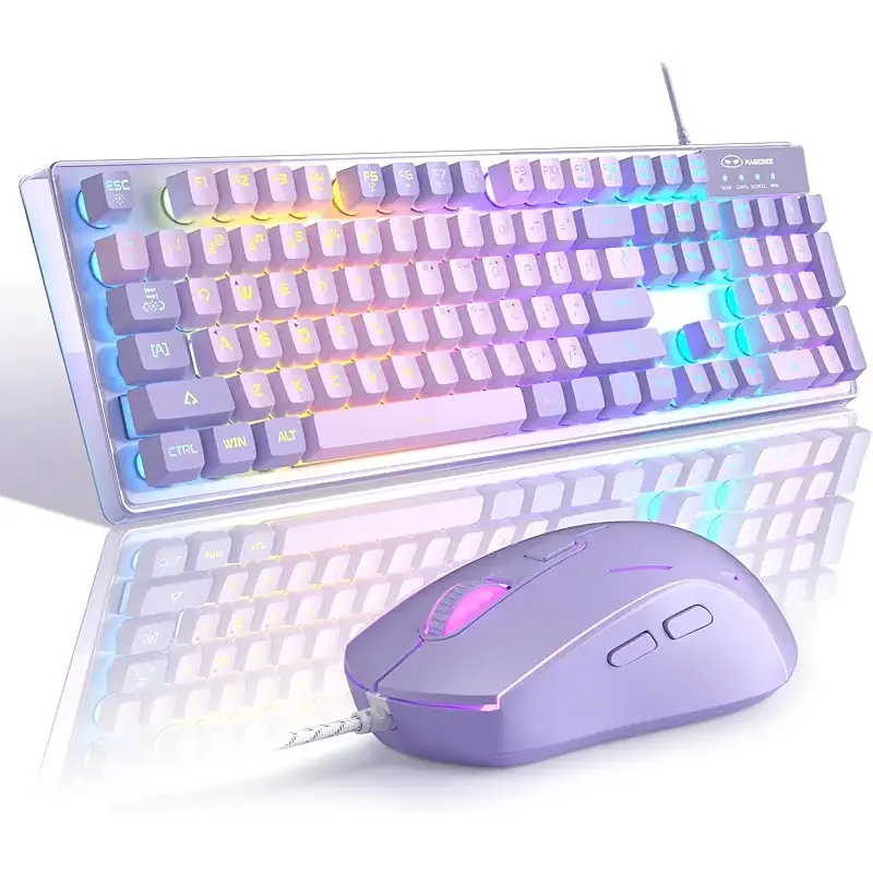 Gaming Keyboard and Mouse Combo, K1 RGB LED Backlit Wired Keyboard with 104 Key Computer PC Gaming Keyboard for PC/Laptop (Purple)