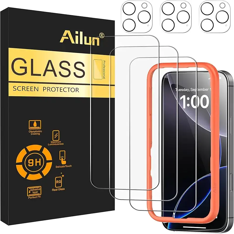 Ailun 3 Pack Screen Protector for iPhone 16 Pro Max [6.9 inch] + 3 Pack Camera Lens Protector with Installation Frame,Case Friendly Tempered Glass Film[9H Hardness][Not for iPhone 16e/16/16 Pro/Plus]