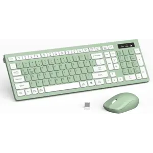 Wireless Keyboard and Mouse Combo, Full-Sized Wireless Keyboard and Adjustable DPI Mouse, 2.4GHz USB Receiver, Silent Keyboard and Mouse for PC, Windows, MAC, Desktop, Laptop (Avocado Green)