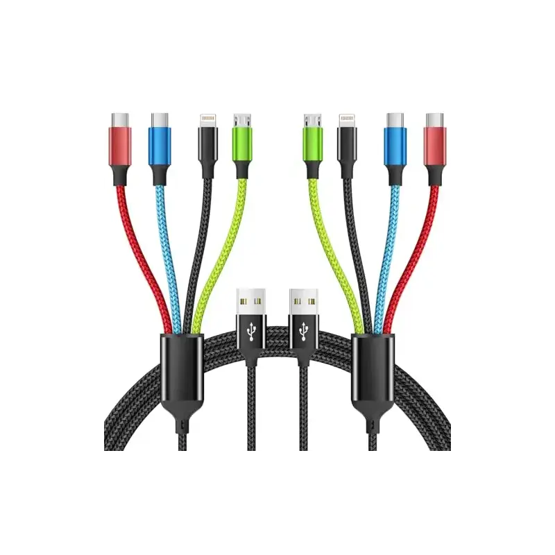 4 in 1 Multi Charging Cable [2Pack 5FT], Tangle Free USB C Car Charger Cable Nylon Braided with 2 USB-C/IP/Micro, Travel Charging Cords for iPhone Android iPad and More