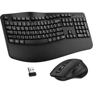Wireless Keyboard and Mouse Combo, 2.4G Full Size Wave Keys Ergonomic Keyboard with Wrist Rest and 3-Level DPI Adjustable Wireless Ergonomic Mouse for Windows, Mac OS Desktop/Laptop/PC(Black)