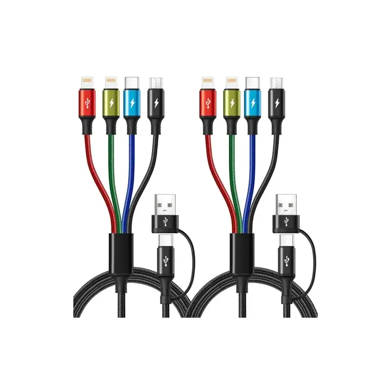 6 in 1 Multiple Charging Cable, 2Pack 6Ft Multi Chargers Cord for All Devices Braided USB A/C to Lightning/Type C/Micro USB Ports Universal Charger Cable for iPhone Series/Samsung/Tablets/PS and More